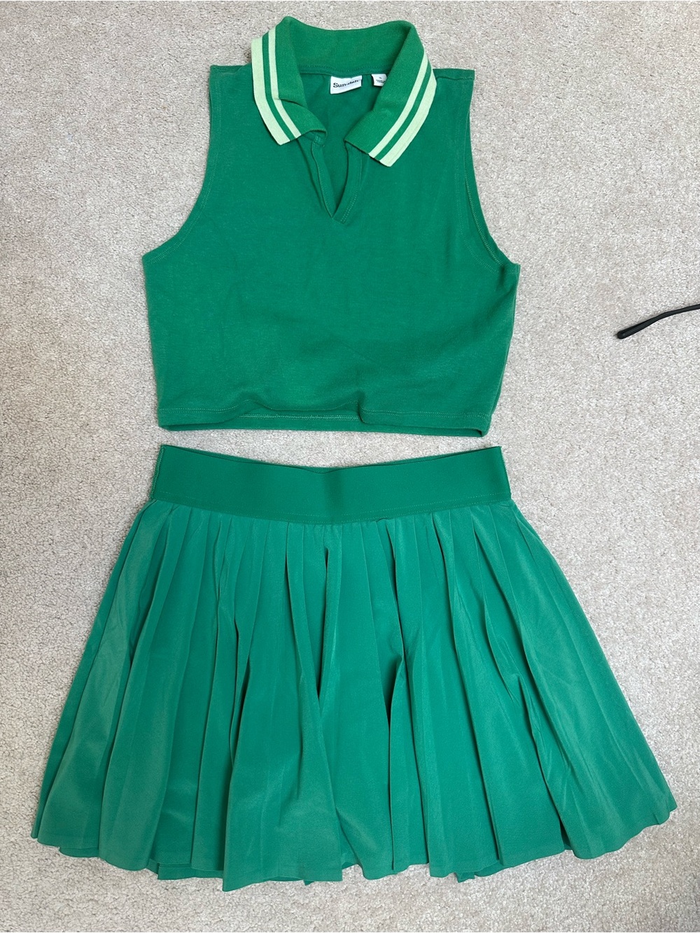 Aritzia Green Tennis-Inspired Crop Polo & Pleated Skirt Set